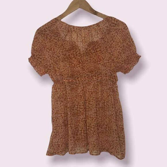 Floral Rust Orange Blouse with Knitted Detailing - Picture 2 of 6